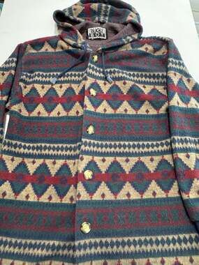 Vintage Bugle Boy Southwestern Aztec Knit Button Up Hooded Jacket